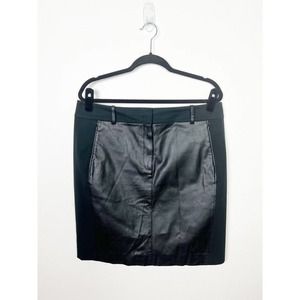 Ann Taylor Black Faux Leather Panel Skirt Size 14